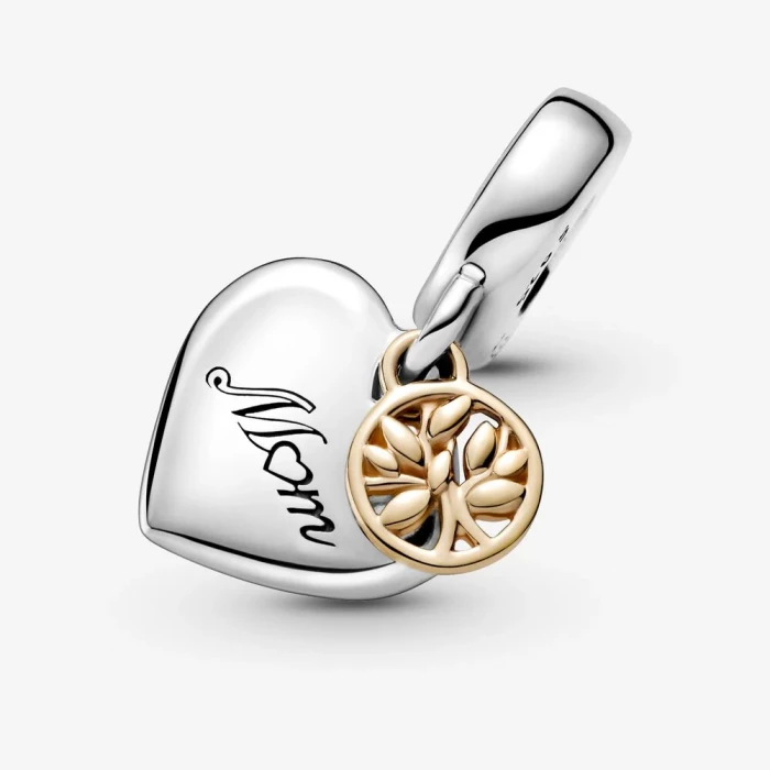 Charm pendente bicolore Albero della famiglia e cuore