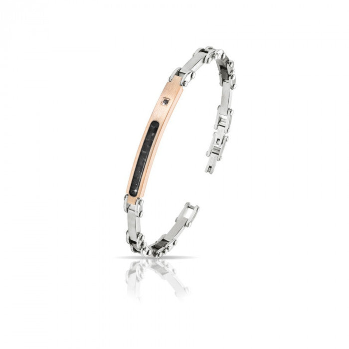 Bracciale piastra ip rosè br neri 0,015