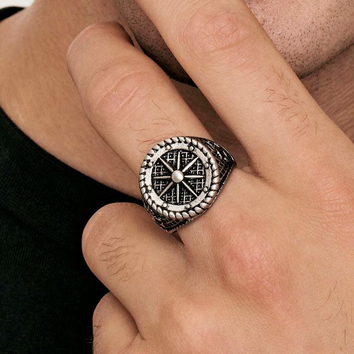 ANELLO UOMO SIGILLO IN ACCIAIO CON ROSA DEI VENTI