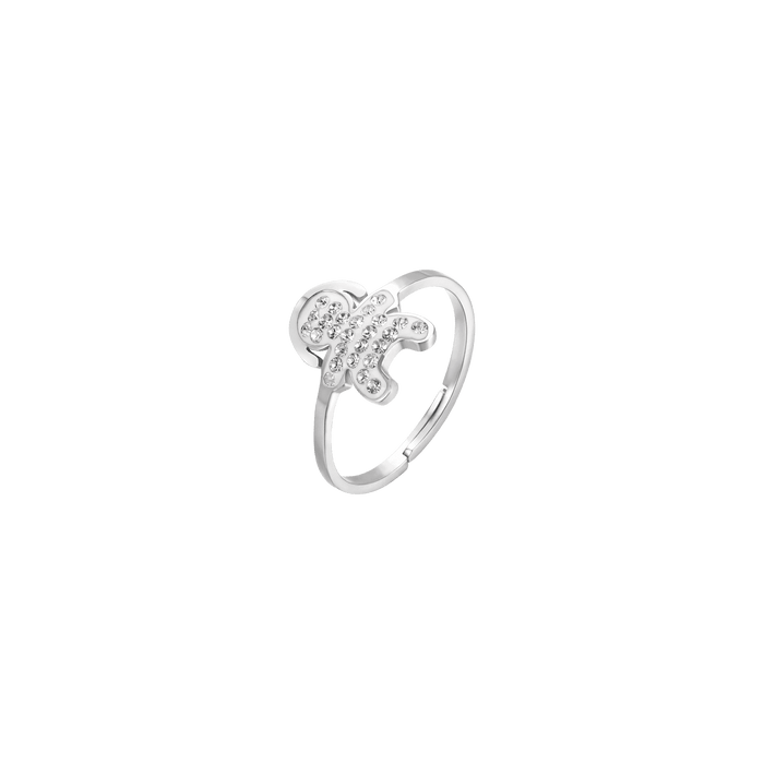 ANELLO DONNA IN ACCIAIO CON BIMBA E CRISTALLI BIANCHI MISURA: S