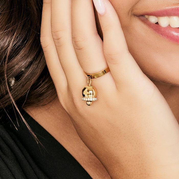ANELLO DONNA IN ACCIAIO IP GOLD CON CAMPANELLA CON CRISTALLI BIANCHI
