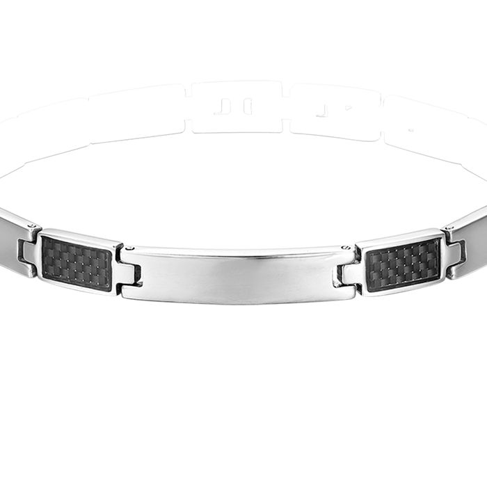 BRACCIALE UOMO CON PIASTRA IN ACCIAIO ED ELEMENTI NERI