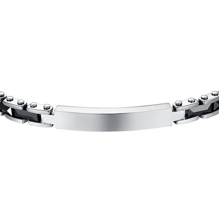 BRACCIALE UOMO IN ACCIAIO CON ELEMENTI IN CERAMICA NERA E MAGLIA NERA