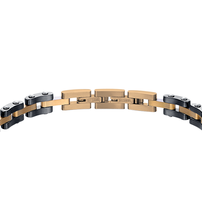 BRACCIALE UOMO IN ACCIAIO IP ROSE CON ELEMENTI IN CERAMICA NERA ED ANCORA