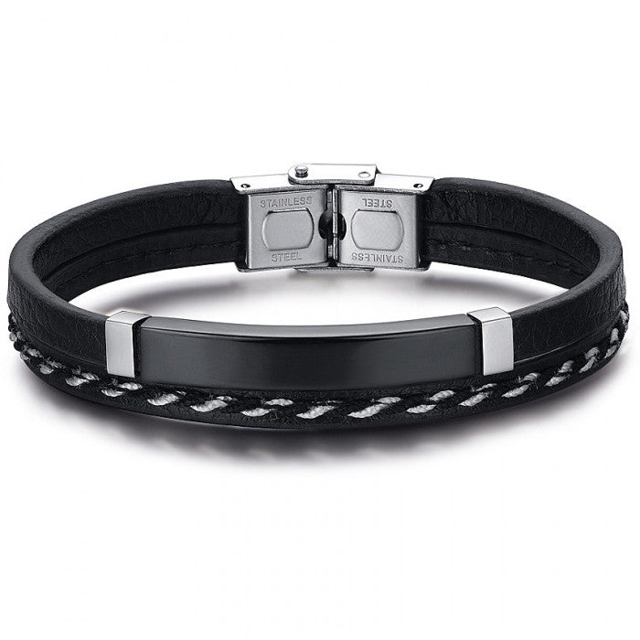 Bracciale cuoio con dettagli acciaio