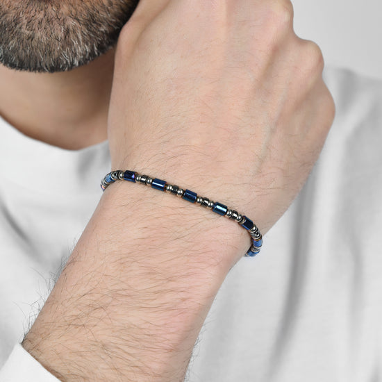BRACCIALE UOMO IN ACCIAIO CON PIETRE BLU E GRIGIE