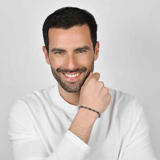BRACCIALE UOMO IN ACCIAIO CON PIETRE BLU E GRIGIE