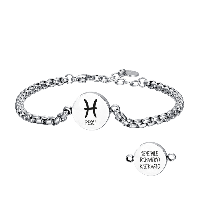 BRACCIALE UOMO IN ACCIAIO SEGNO ZODIACALE PESCI PIASTRA