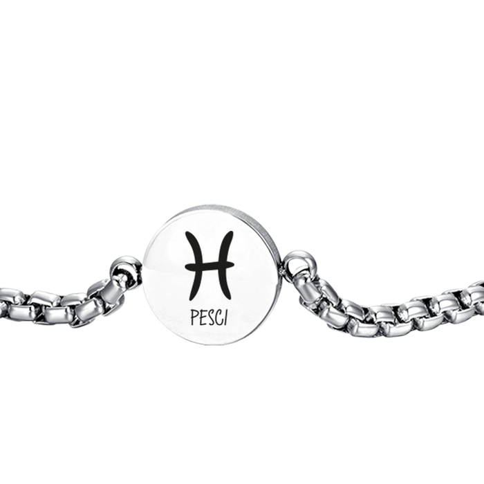BRACCIALE UOMO IN ACCIAIO SEGNO ZODIACALE PESCI PIASTRA