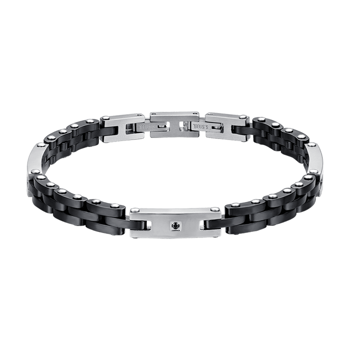 BRACCIALE UOMOIN ACCIAIO CON CERAMICA NERA E CRISTALLO NERO