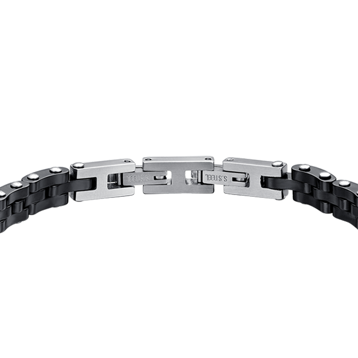 BRACCIALE UOMOIN ACCIAIO CON CERAMICA NERA E CRISTALLO NERO