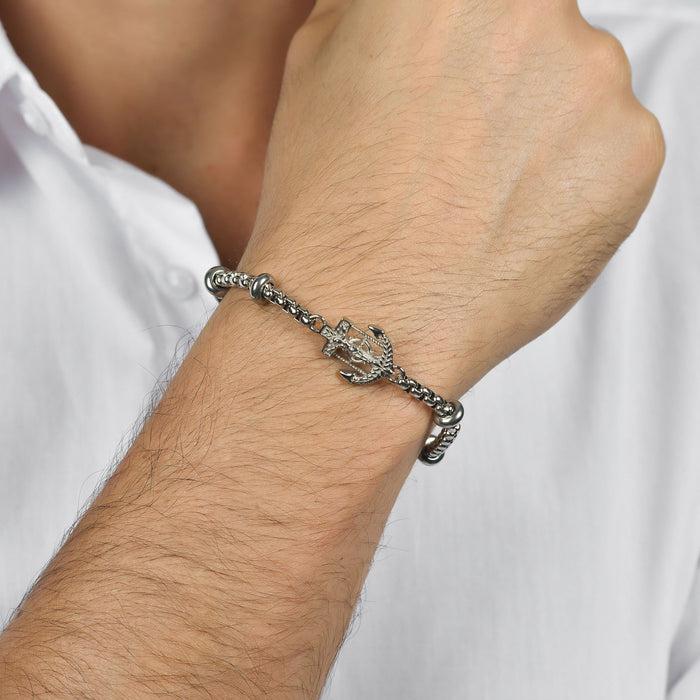 BRACCIALE UOMO IN ACCIAIO ANCORA CON CROCEFISSO