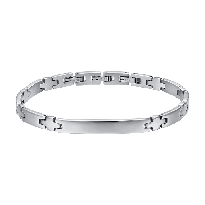 BRACCIALE UOMO IN ACCIAIO CON PIASTRA E CROCI SILVER
