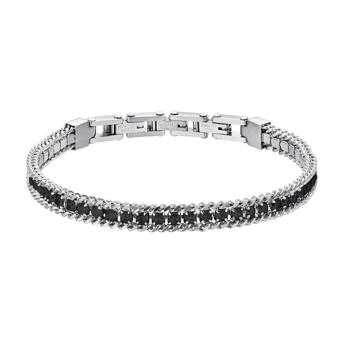 BRACCIALE UOMO TENNIS IN ACCIAIO CON CRISTALLI NERI