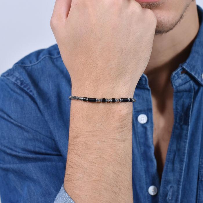 BRACCIALE UOMO IN ACCIAIO AGATA NERA