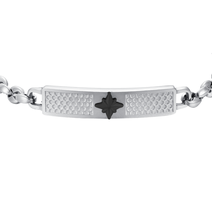 BRACCIALE UOMO IN ACCIAIO CON PIASTRA ROSA DEI VENTI