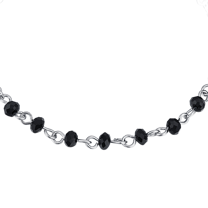 BRACCIALE UOMO IN ACCIAIO CON ROSARIO, CROCE PENDENTE E CRISTALLI NERI
