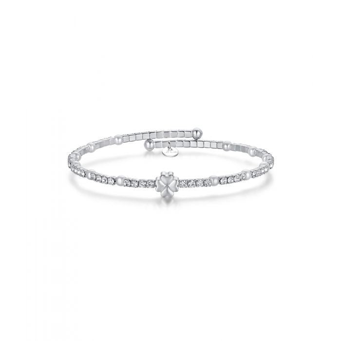 Bracciale Con Quadrifoglio, Cristalli E Perle Bianche