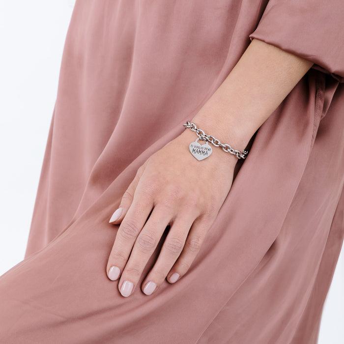 BRACCIALE DONNA IN ACCIAIO CON CUORE TI VOGLIO BENE MAMMA