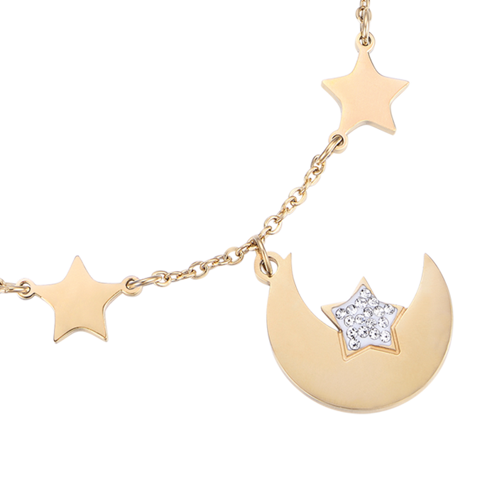 BRACCIALE IN ACCIAIO IP GOLD CON LUNA E STELLE E CRISTALLO BIANCO