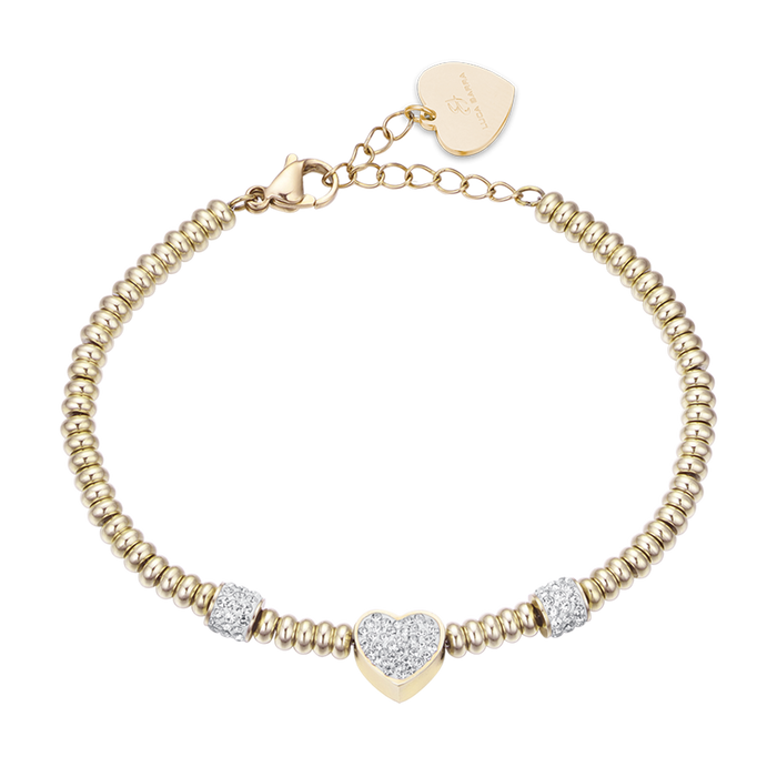 BRACCIALE IN ACCIAIO IP GOLD CON CUORE CON CRISTALLI BIANCHI