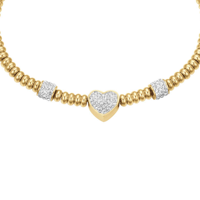 BRACCIALE IN ACCIAIO IP GOLD CON CUORE CON CRISTALLI BIANCHI