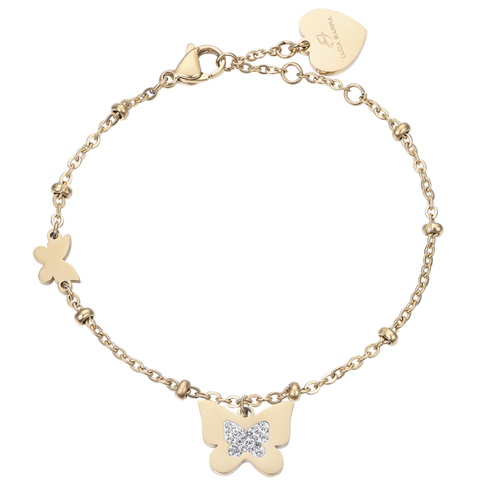 BRACCIALE DONNA IN ACCIAIO IP GOLD CON FARFALLE CON CRISTALLI BIANCHI
