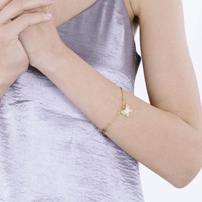 BRACCIALE DONNA IN ACCIAIO IP GOLD CON FARFALLE CON CRISTALLI BIANCHI