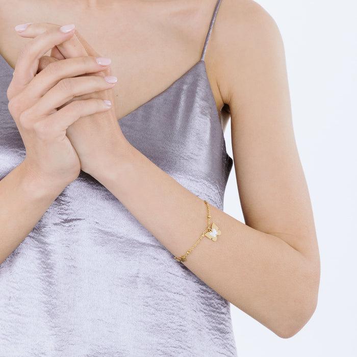 BRACCIALE DONNA IN ACCIAIO IP GOLD CON FARFALLE CON CRISTALLI BIANCHI