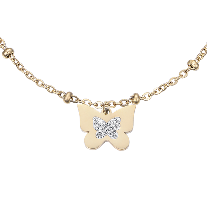 BRACCIALE DONNA IN ACCIAIO IP GOLD CON FARFALLE CON CRISTALLI BIANCHI