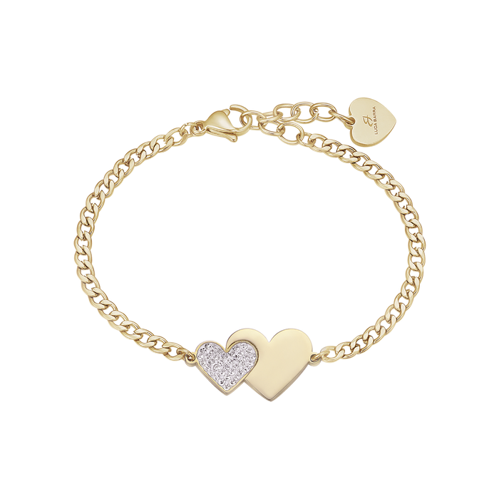 BRACCIALE IN ACCIAIO IP GOLD CON CUORI E CRISTALLI BIANCHI