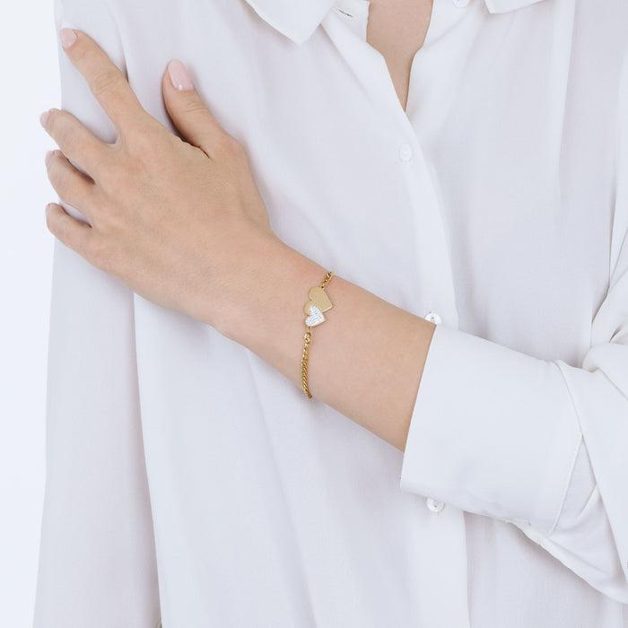 BRACCIALE IN ACCIAIO IP GOLD CON CUORI E CRISTALLI BIANCHI