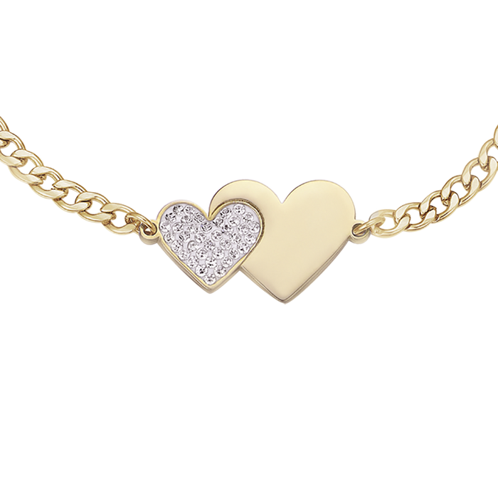 BRACCIALE IN ACCIAIO IP GOLD CON CUORI E CRISTALLI BIANCHI