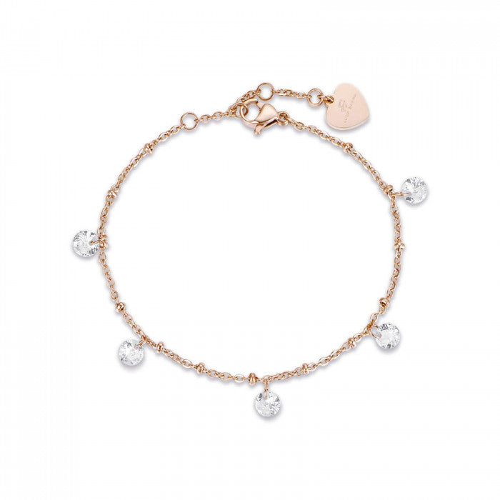 BRACCIALE IN ACCIAIO ROSATO CON CRISTALLI BIANCHI