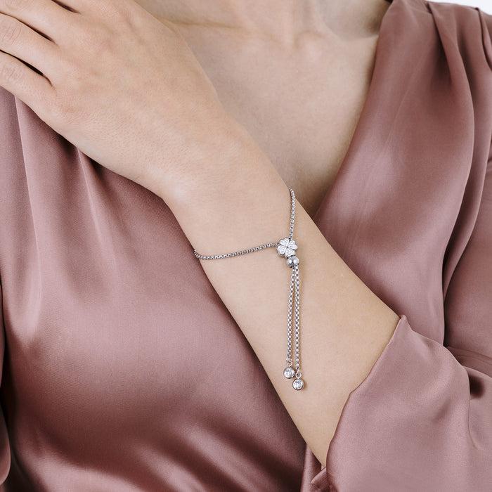 BRACCIALE IN ACCIAIO CON QUADRIFOGLIO CON CRISTALLI BIANCHI