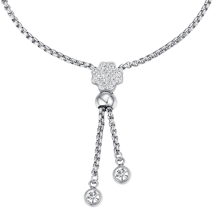 BRACCIALE IN ACCIAIO CON QUADRIFOGLIO CON CRISTALLI BIANCHI