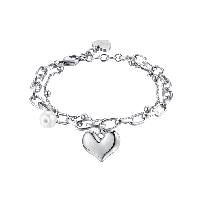 BRACCIALE DONNA IN ACCIAIO IP GOLD CON CUORE E PERLE