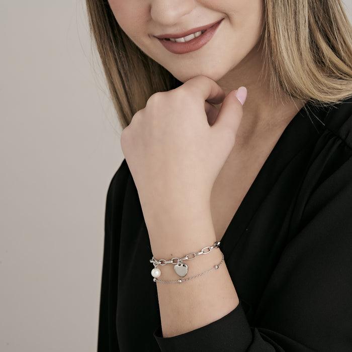 BRACCIALE DONNA IN ACCIAIO IP GOLD CON CUORE E PERLE