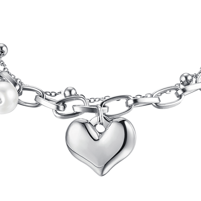 BRACCIALE DONNA IN ACCIAIO IP GOLD CON CUORE E PERLE