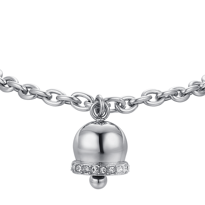 BRACCIALE DONNA IN ACCIAIO CON CAMPANELLA CON CRISTALLI BIANCHI