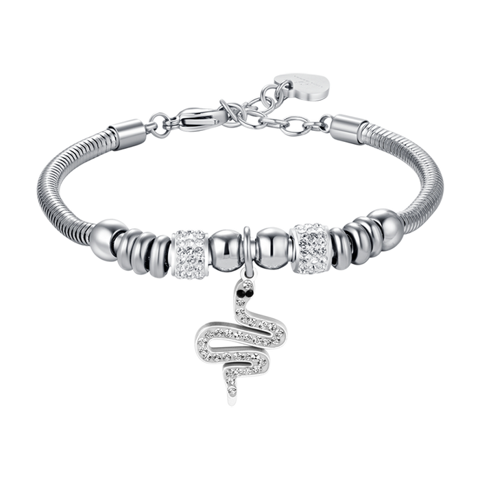 BRACCIALE DONNA IN ACCIAIO CON SERPENTE CON CRISTALLI BIANCHI