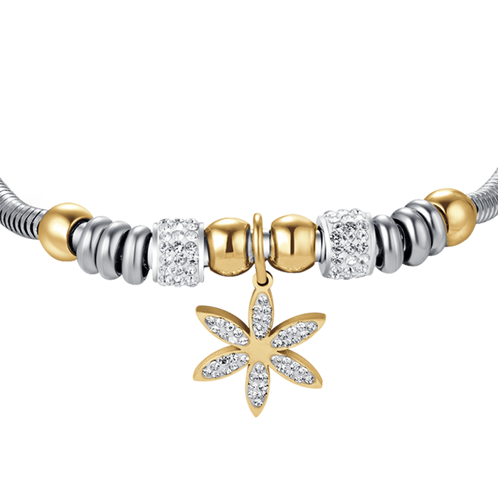 BRACCIALE DONNA IN ACCIAIO CON FIORE DELLA VITA CON CRISTALLI BIANCHI