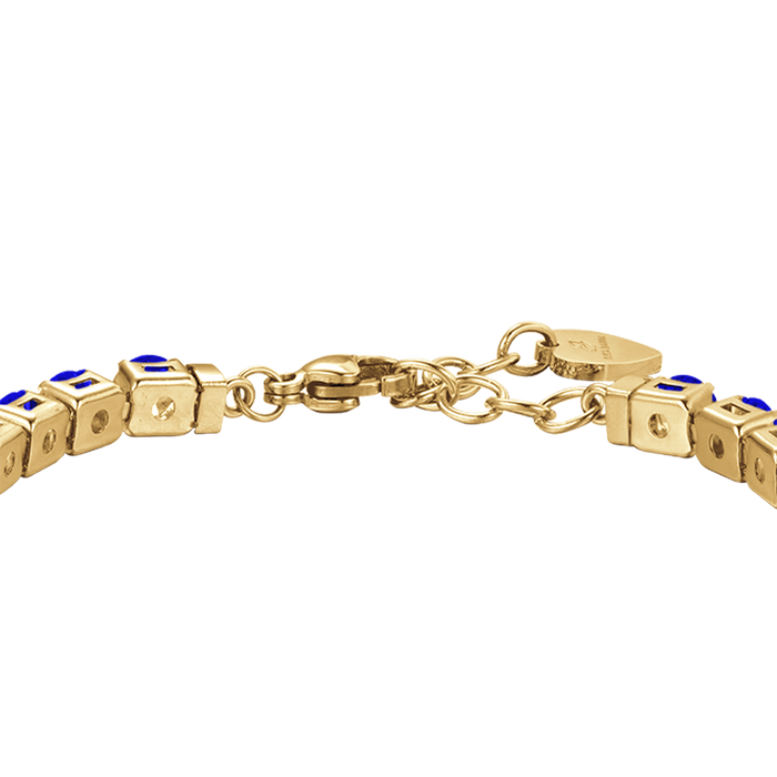 BRACCIALE TENNIS DONNA IN ACCIAIO IP GOLD CON CRISTALLI BLU