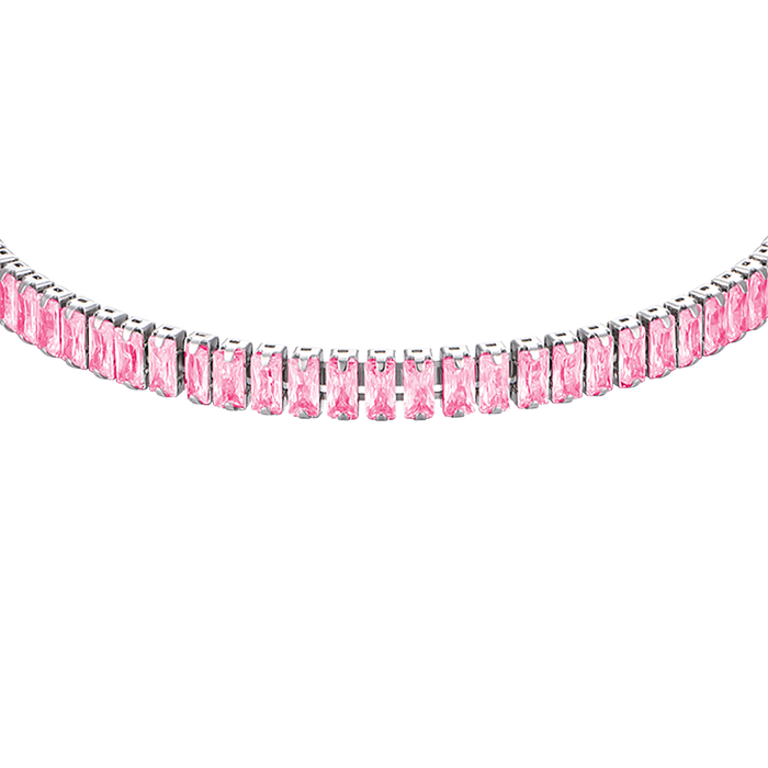 BRACCIALE DONNA IN ACCIAIO CON CRISTALLI ROSA