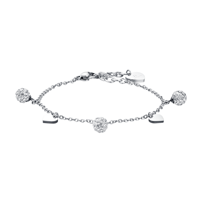 BRACCIALE DONNA IN ACCIAIO CON CUORI E CRISTALLI BIANCHI