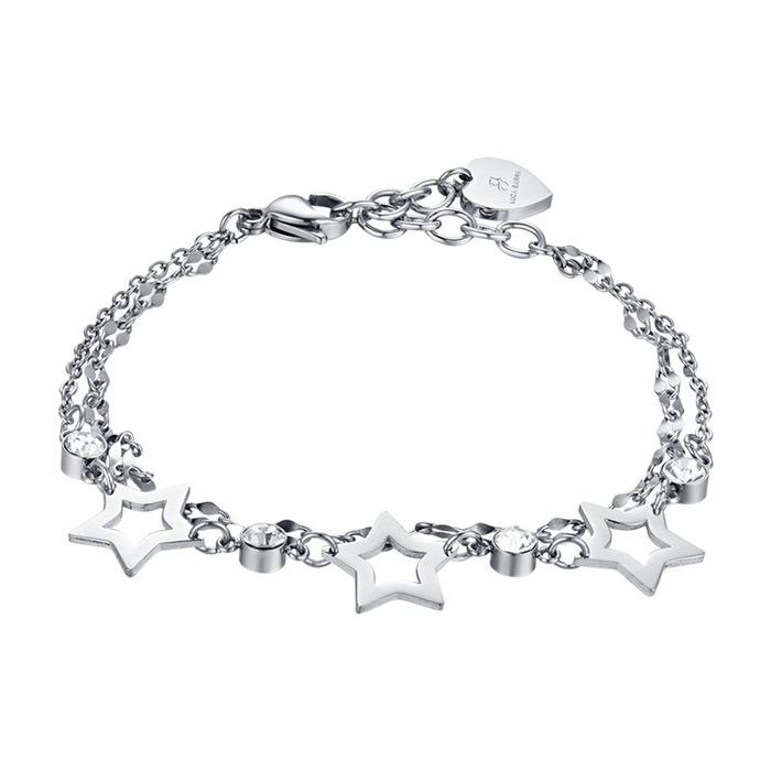 BRACCIALE DONNA MULTIFILO IN ACCIAIO CON STELLE TRAFORATE E CRISTALLI BIANCHI