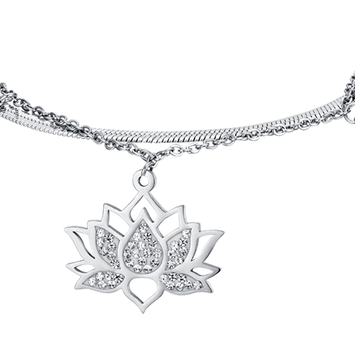BRACCIALE DONNA IN ACCIAIO CON FIORE DI LOTO CON CRISTALLI BIANCHI