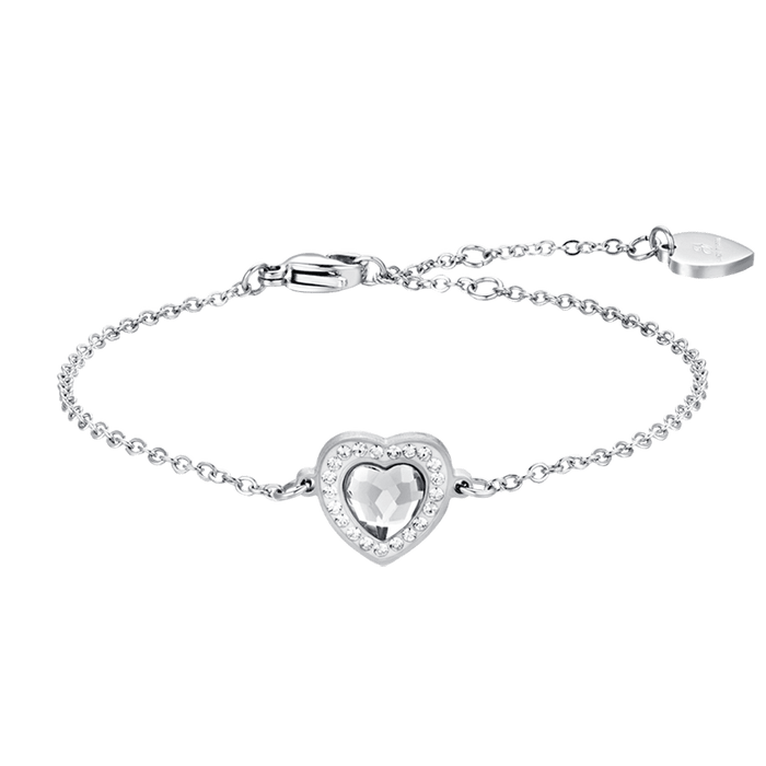 BRACCIALE DONNA IN ACCIAIO CUORE CRISTALLO BIANCO E CRISTALLI BIANCHI