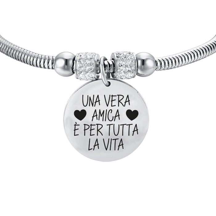 BRACCIALE DONNA IN ACCIAIO UNA VERA AMICA E' PER TUTTA LA VITA