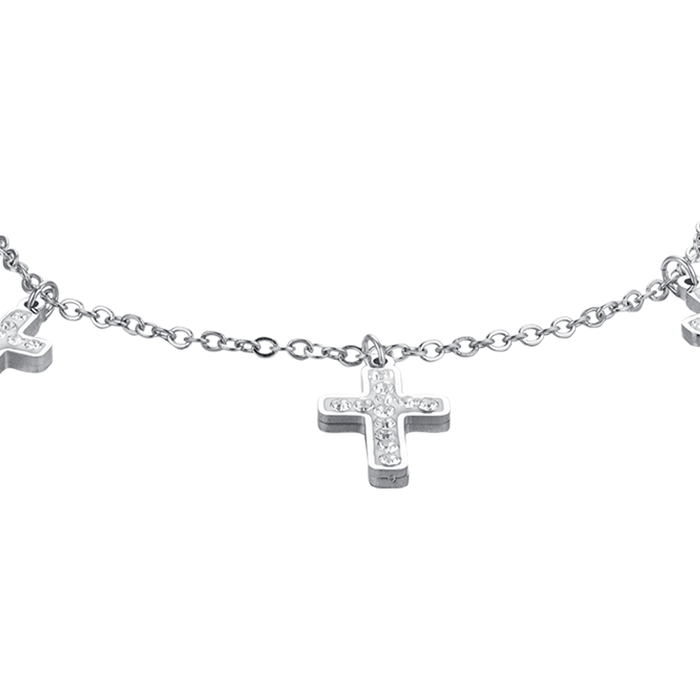 BRACCIALE DONNA IN ACCIAIO CROCI CON CRISTALLI BIANCHI